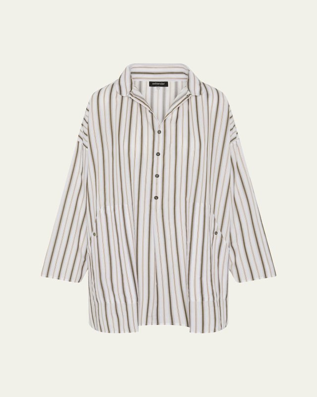 Sloped-Shoulder Wide A-Line Artists Smock With Pleated Collar (Long Plus Length)